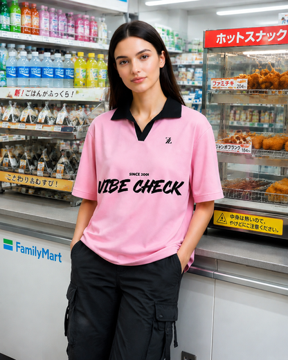 Premium Vibe Check Women Oversized Pink Polo