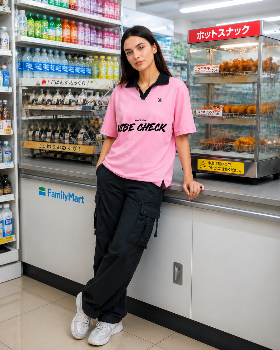 Premium Vibe Check Women Oversized Pink Polo