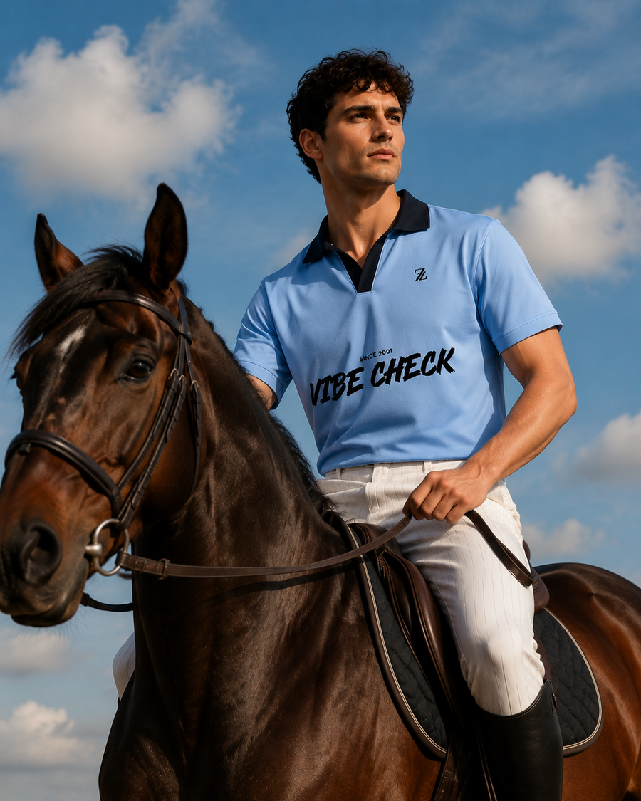 VIBE CHECK Blue Polo