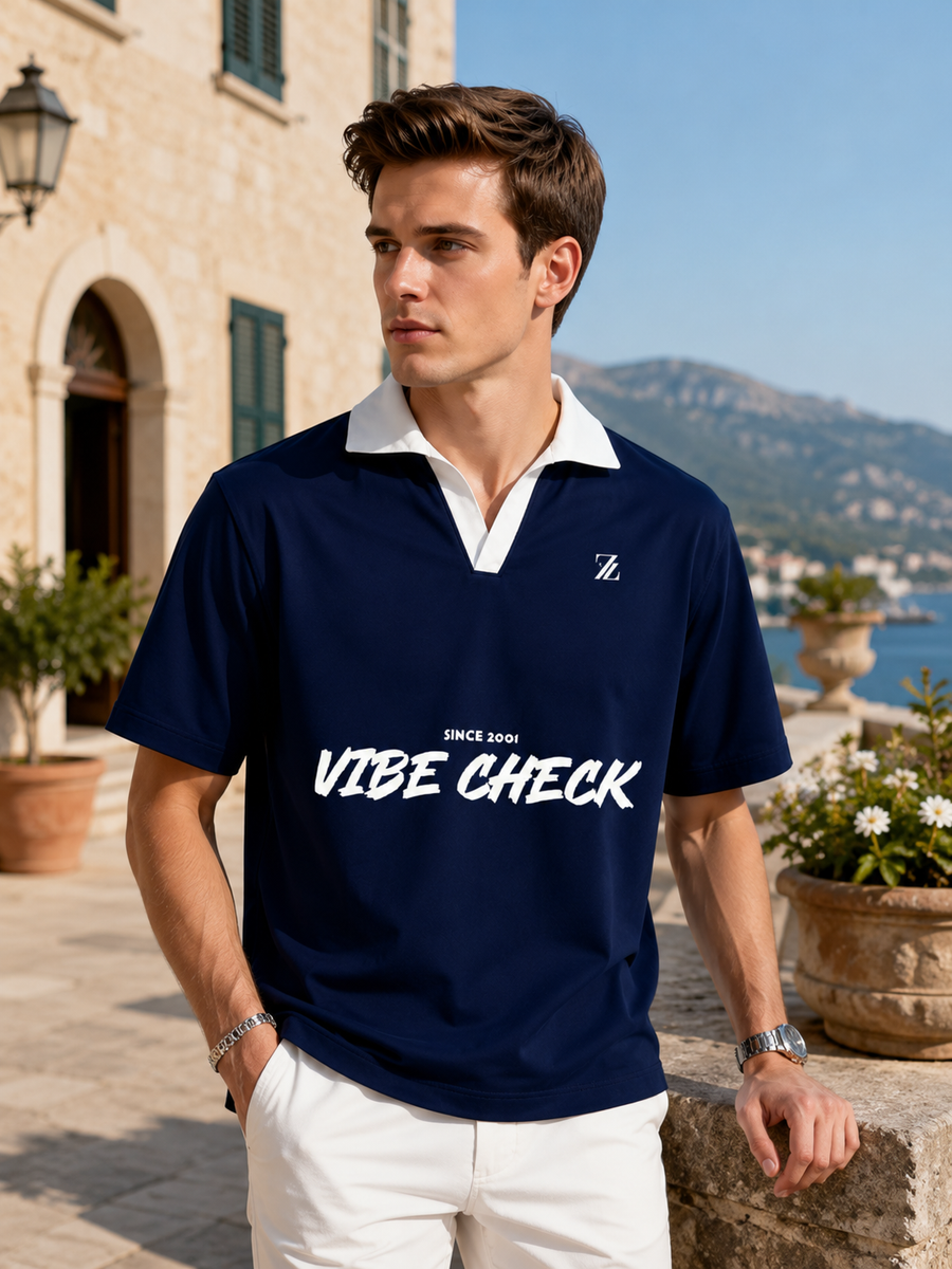 VIBE CHECK Navy Blue Polo
